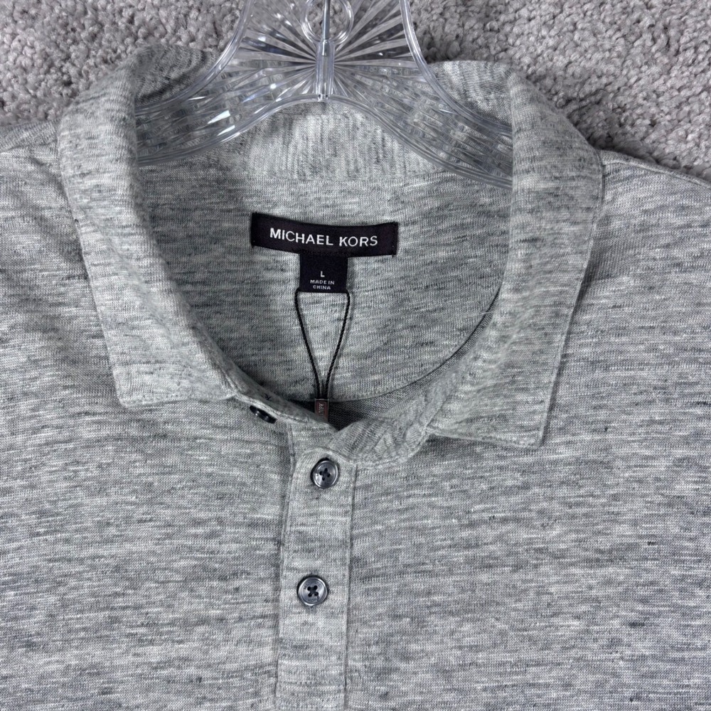 Michael Kors Mens Polo Shirt Heather Gray 100% Linen Short Sleeve‎ Large